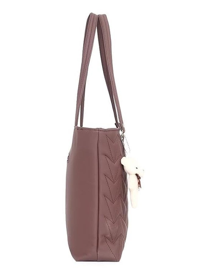 Purse Pulse Women's Medium Tote Bag | Shoulder Bag Hand Held Bag With Long Strap Ladies Purse Zip Pocket Canvas Handbag (Brown) - Image 3